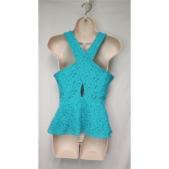 Nicole Miller V-Neck Peplum Lace Criss Cross Back Top Blouse Size Small - Picture 5 of 8